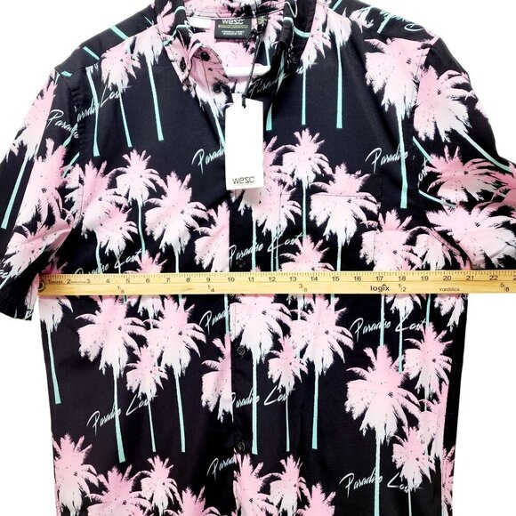 Wesc Mens Black Pink Palm Tree Print ButtonUp Shirt Short Sleeve Lightweight S - Picture 6 of 10